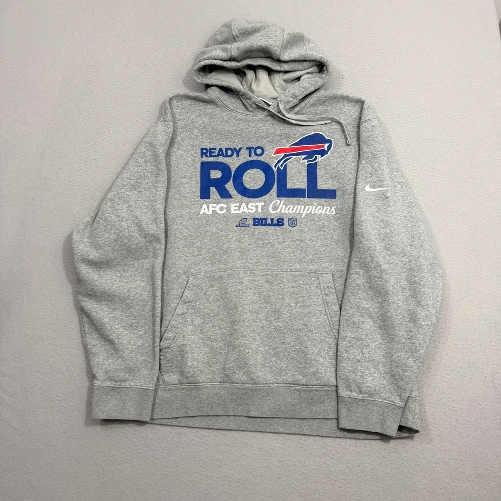Nike Hoodie Men's XXL Gray Buffalo Bills Ready To Roll AFC East Champions Swoosh